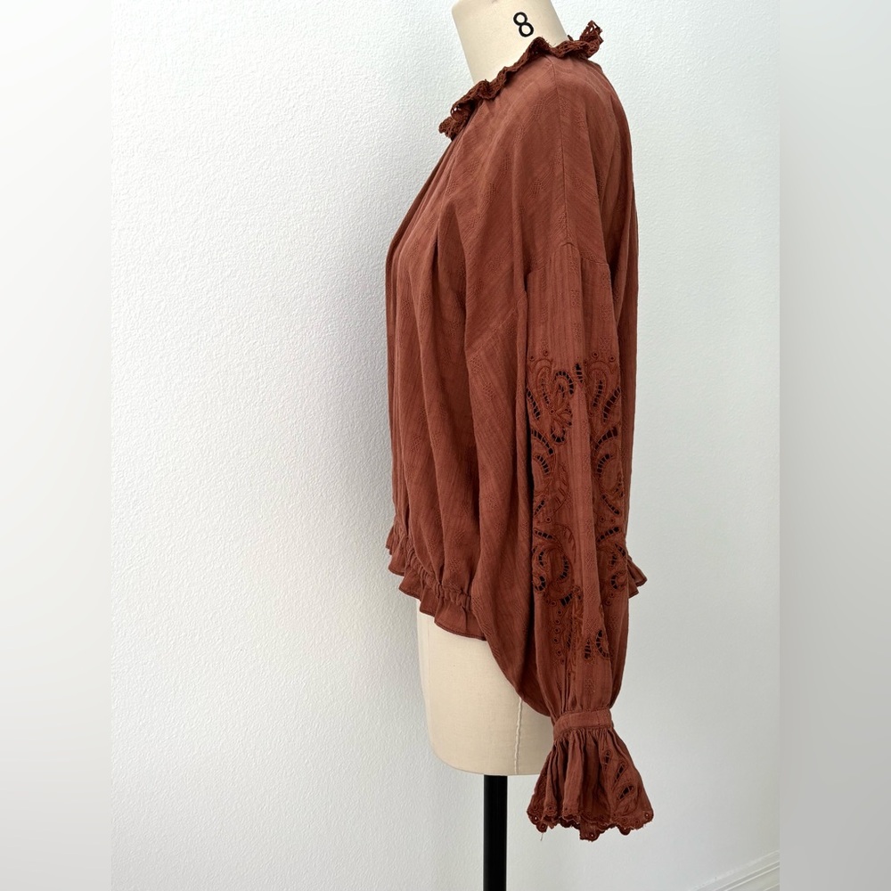 Anthropologie Pilcro Bubble Blouse NWT Rust Cotton Long-Sleeve Victorian XL - Picture 6 of 12